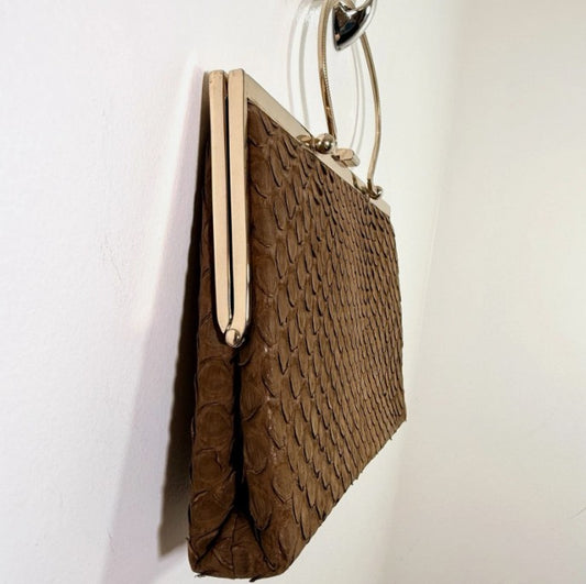 Loewe 1846 Vintage Mini Clutch Milk Chocolate Python Suede Lining Brass Hardware