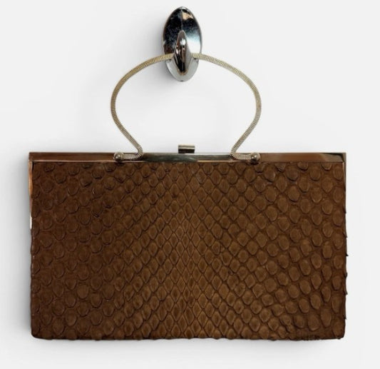 Loewe 1846 Vintage Mini Clutch Milk Chocolate Python Suede Lining Brass Hardware