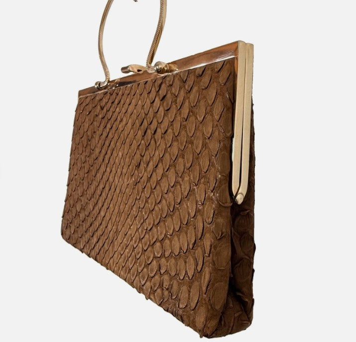 Loewe 1846 Vintage Mini Clutch Milk Chocolate Python Suede Lining Brass Hardware