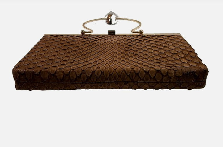 Loewe 1846 Vintage Mini Clutch Milk Chocolate Python Suede Lining Brass Hardware