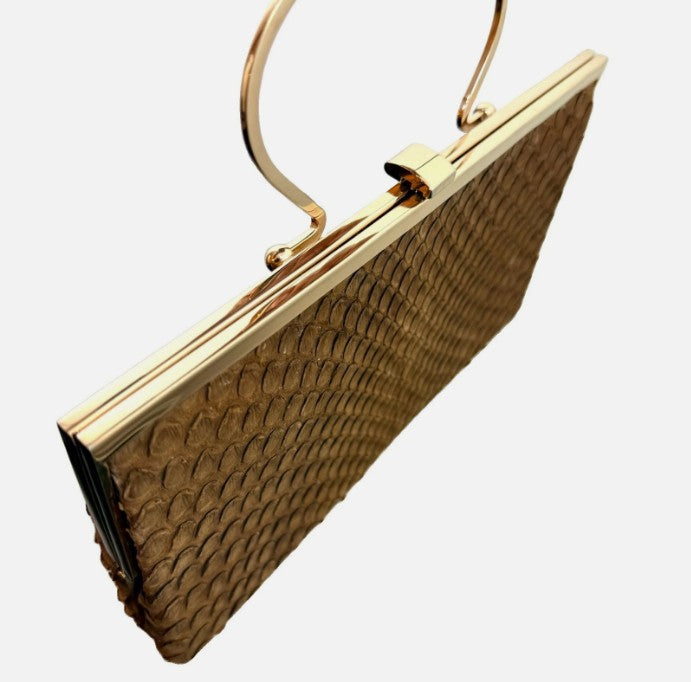 Loewe 1846 Vintage Mini Clutch Milk Chocolate Python Suede Lining Brass Hardware