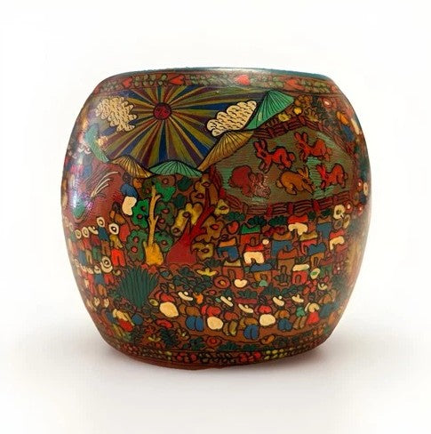 VTG Signed Mexico Folk Art Pottery Planter Story Circle of Life Sculpture Mural