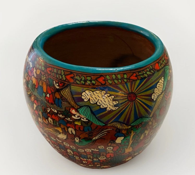 VTG Signed Mexico Folk Art Pottery Planter Story Circle of Life Sculpture Mural