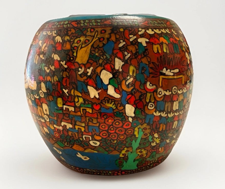 VTG Signed Mexico Folk Art Pottery Planter Story Circle of Life Sculpture Mural