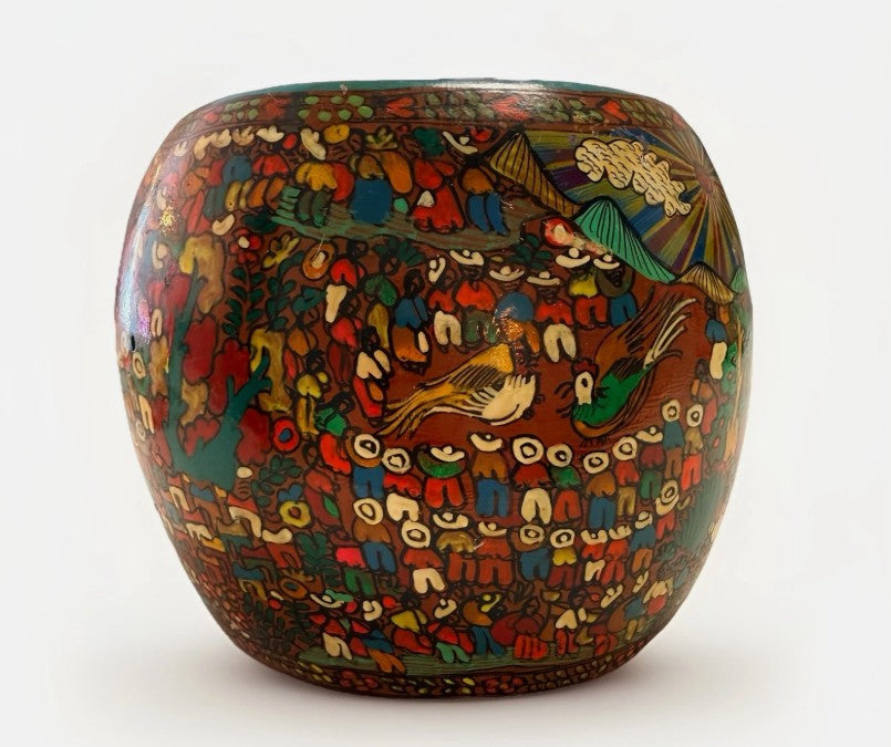 VTG Signed Mexico Folk Art Pottery Planter Story Circle of Life Sculpture Mural